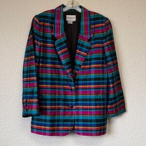 Vintage 80’s 100% Silk Plaid Blazer size M